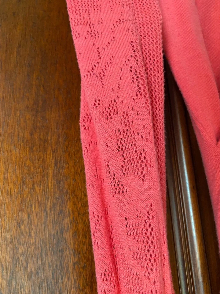 Long Sleeve Pointelle Faux Wrap Sweater Top • Flame(Coral) •XS VGUC ($75 Retail) - Image 4 of 4