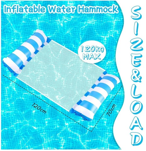 4-in-1 Aufblasbare Wasserhängematte, Tragbare Schwimmliege für Pool Strand, Blau - Bild 2 von 12