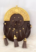 Traditional Scottish Sporran Brown/Gold Matching Tassels, Gold Chrome Head