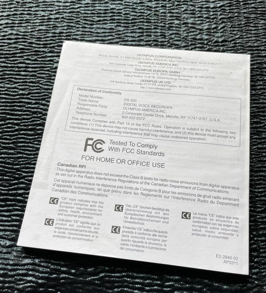 Grabadora de voz digital Olympus DS-330 guía manual de instrucciones solo 2002 Foto 4 de 4