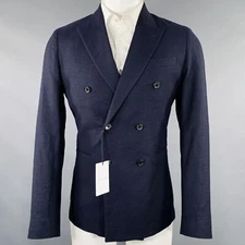 PAUL SMITH Size 40 Navy Wool Linen Peak Lapel Sport Coat
