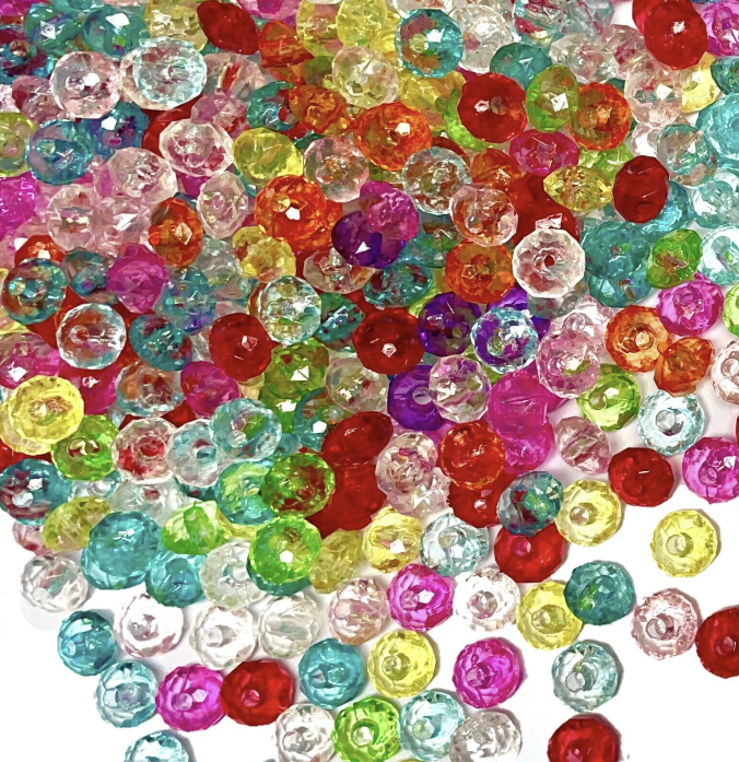 200x Faceted Multicolour Transparent Abacus Style 8mm x 6mm Acrylic Beads