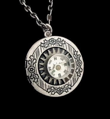 Vtg Working Compass Locket Necklace Navigation, Journey, Adventurer, Protection