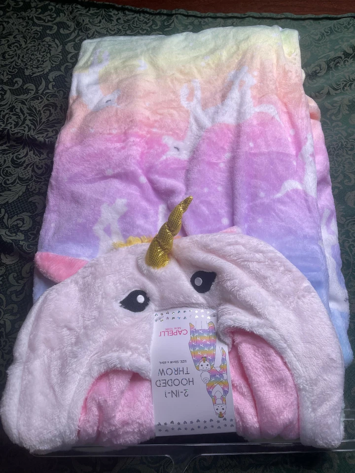 Novo com etiquetas cobertor arco-íris unicórnio com capuz toalha roupão envoltório capa de pelúcia cappeli - Imagem 3 de 4