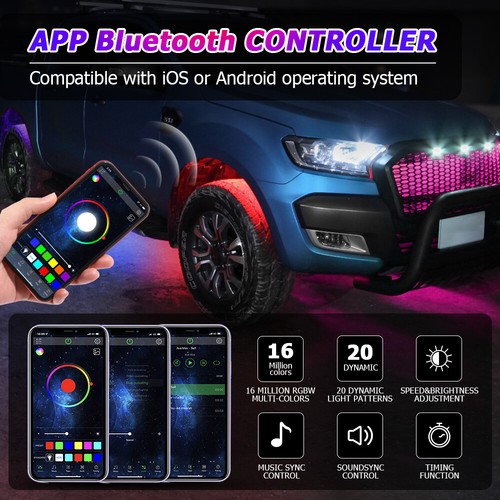 AUXBEAM 8PCS RGB LED Rock Lights Chasing Color Underbody Glow bluetooth Control - Picture 2 of 12