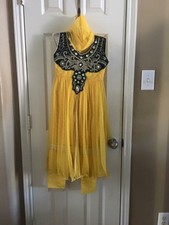Indian Pakistani Kids Girls Yellow Long Frock Dress Desi Ethnic Party Wear Suit