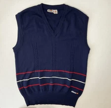 Vintage Ellesse Vest Sweater 80s Wool Pullover V-Neck Tennis Golf Sz 36 Italy