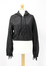 Elizabeth And James Tatum Womens Cropped Fringe Jacket Uk M Black Leather Eg