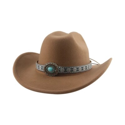 Chapeau de cowboy pour homme et femme - Chapeau de cowgirl occidental en feutre à large bord - Costume de cowboy, Blanc - L, Grand