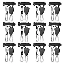 6 Pairs 1/8 Inch Adjustable Heavy Duty Rope Hanger Ratchet Grow Lights Fixtures
