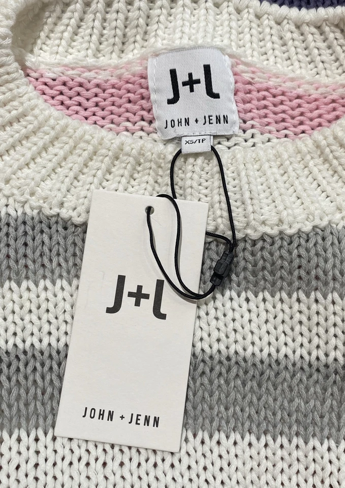 Suéter para mujer J + L John + Jenn pequeño a rayas multicolor 100 % algodón talla XS Foto 4 de 4