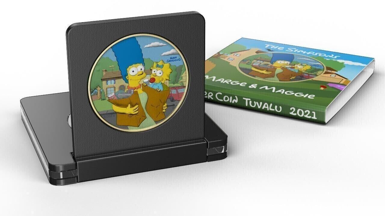 1 Oz Silver Coin 2021 Tuvalu $1 The Simpsons Marge & Maggie Day Colored Coin