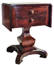 Large Work Stand, 2 Drawer Nightstand, Dropleaf, Flame Mahogany, 1840, 29"t