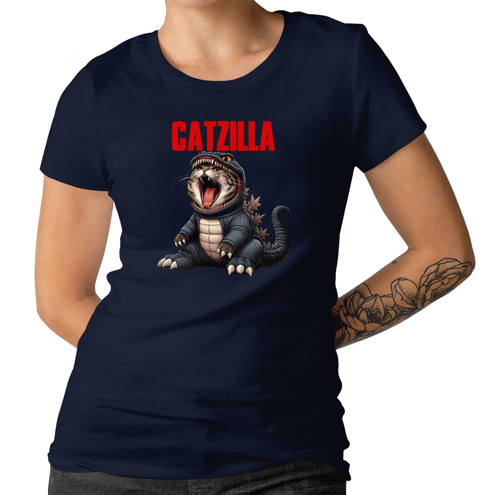 Funny Cat Catzilla  Mens Ladies Kids Adult Cat Lovers Cute Gift T-shirt