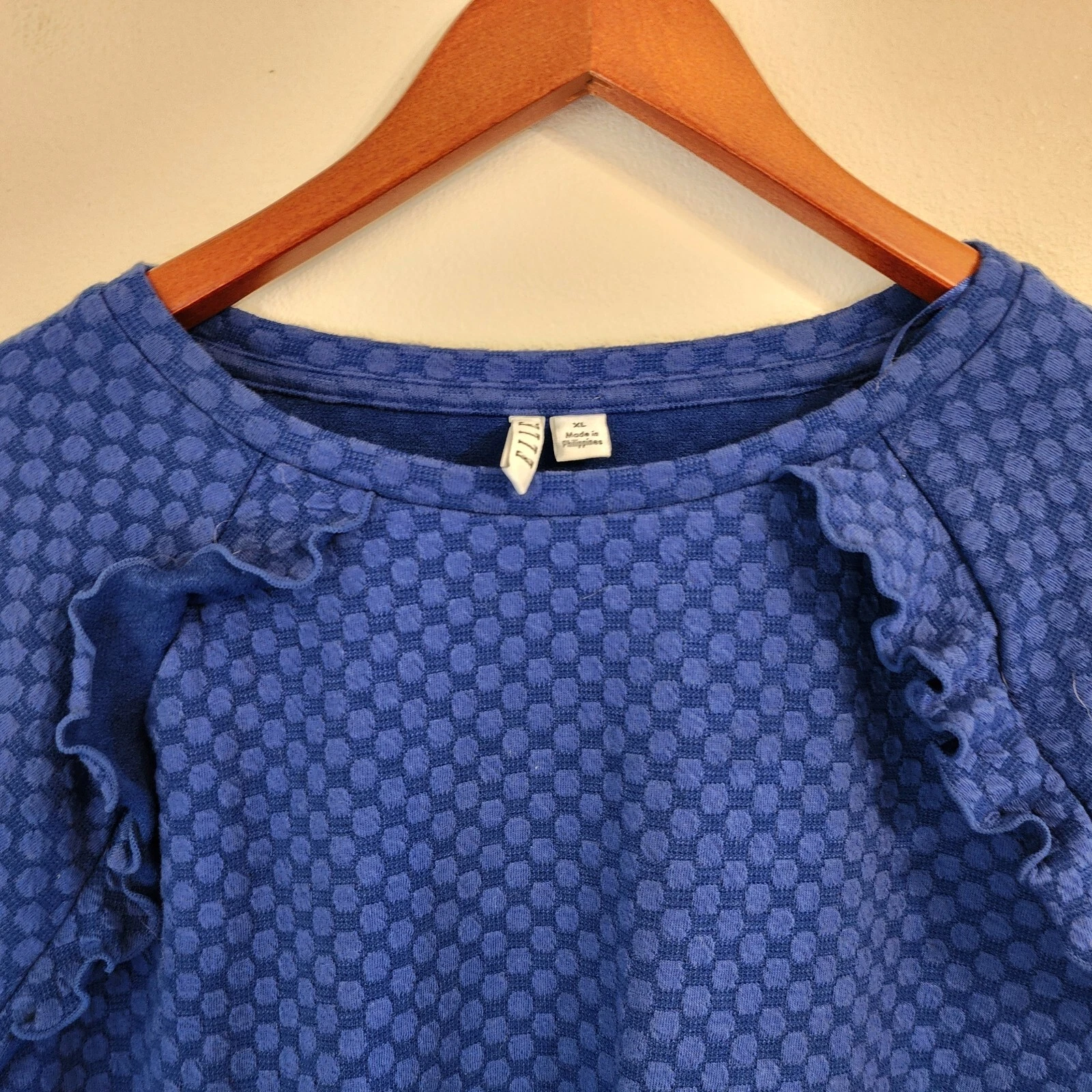 VETEMENTS Felpa Elle blu a pois con volant accento donna L tempo libero casual femminile