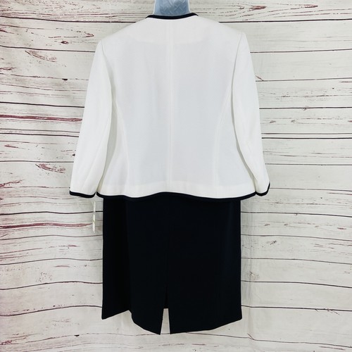 Le Suit 2PC Dress Suit Women’s Sz 18W Black White Blazer Open Long Sleeves Twill - Picture 2 of 15
