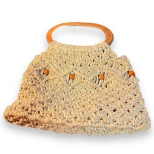 VTG Macrame Purse Wooden Handle Bohemian Boho Hippie Handbag 1970s 1980s Church