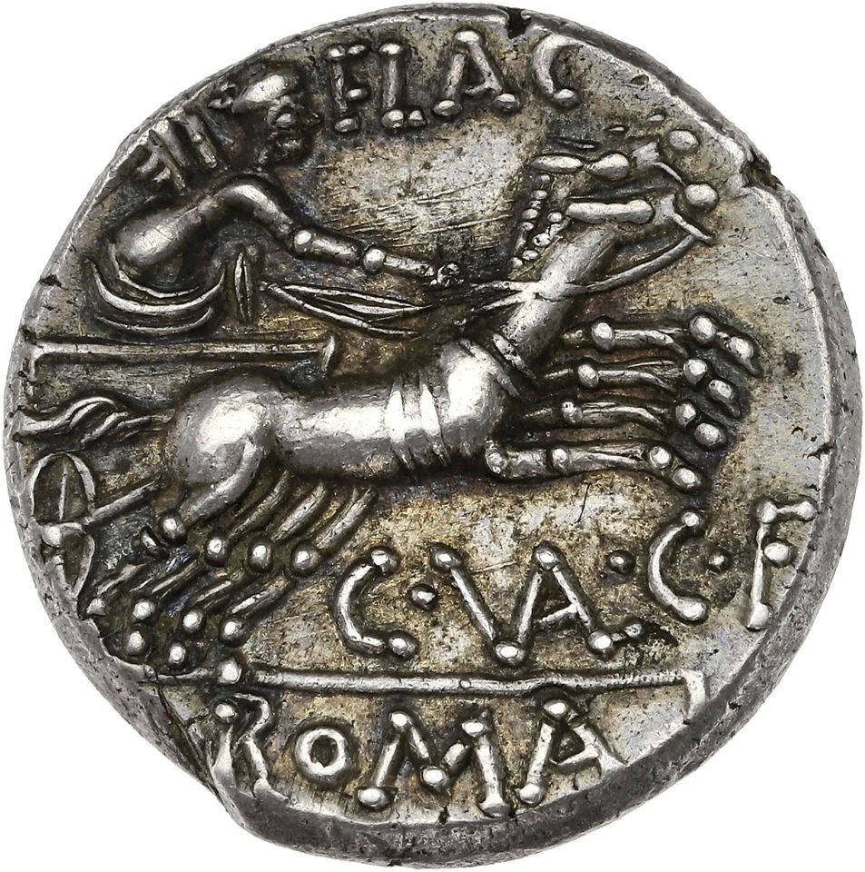 Valerius Flaccus AR Denarius - 140 BC - Biga - UNC - Image 2 of 2