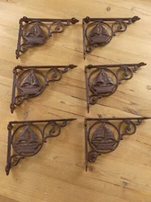6 CAST IRON ANTIQUE STYLE SAIL BOAT NAUTICAL BRACKETS Corbel BRACES SHELF RUSTIC