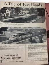 1949 Association Of American Railroads Ad “A Take Of Two Roads” 9.5”x13”
