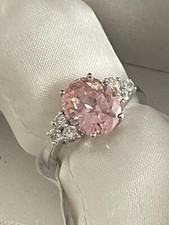 Rhodium Plated Silver 925 Ring, Pink White Cubic Zirconia CZ Sz. 8 NEW