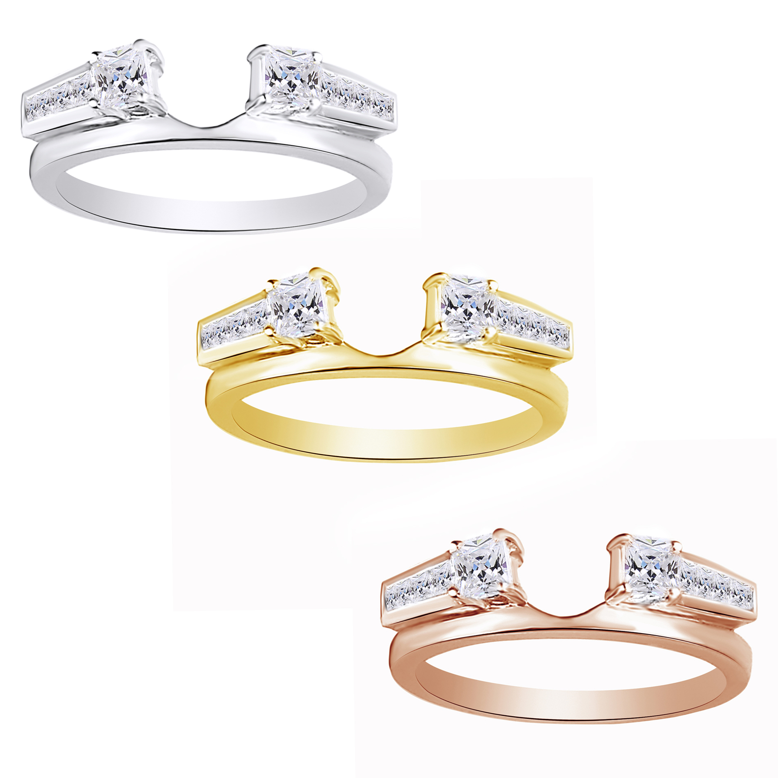 1 Ct Princess Cut CZ Sterling Silver Solitaire Engagement Ring Wrap ...