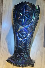 VTG L. E. Smith Nortec Black Amethyst Carnival Glass Vase 9" Star Design EUC