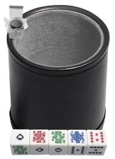 16mm White Poker Dice Spades Ace Black PU Leather Dice Cup Grey Felt Lined NIB