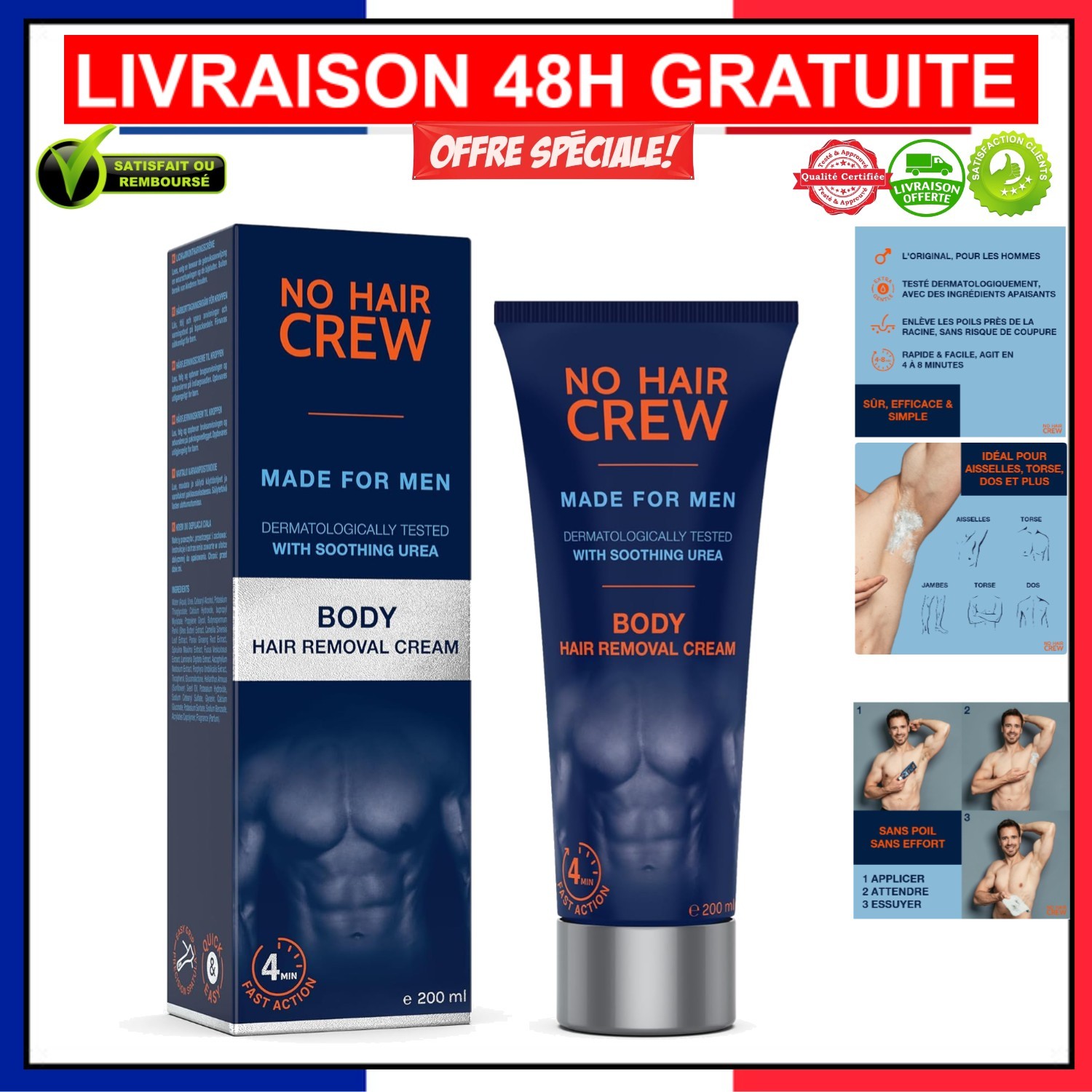 Crème dépilatoire NO HAIR CREW anti irritation pour épilation homme sans douleur