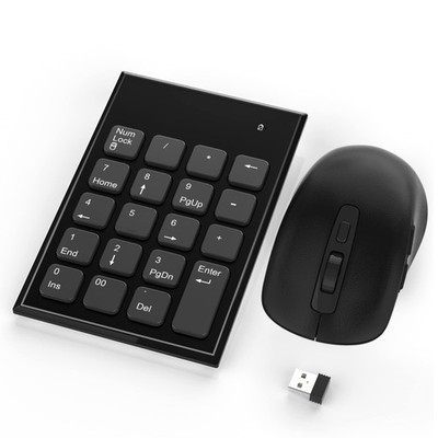 Wireless Number Pad and Mouse Combo 2.4G 19 Keys USB Numeric Black