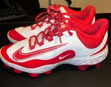 Nike Men’s Size 10.5 Alpha Huarache Elite 4 Low MCS White Red Baseball Cleats