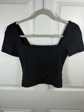 Aritzia Babaton Contour Squareneck Short Sleeve T-Shirt Size S Black