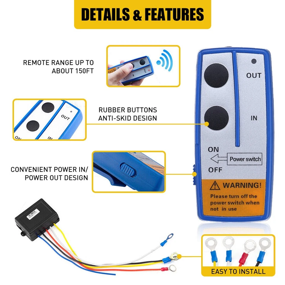 Receptor de control remoto de cabrestante inalámbrico 150 pies doble interruptor auricular fácil de instalar Y Foto 4 de 4