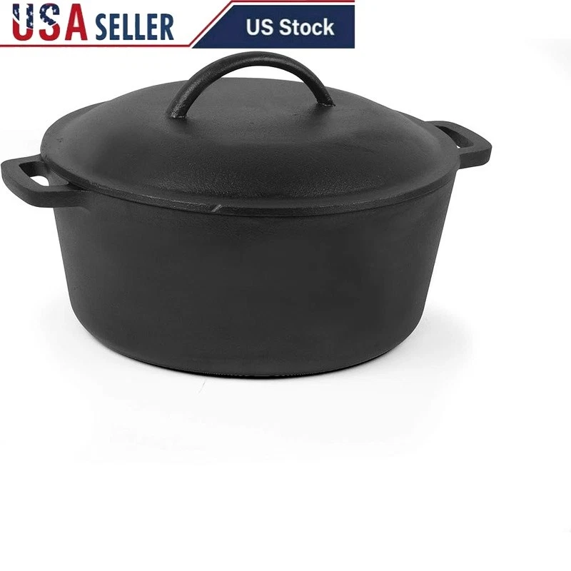 Preseasoned Cast Iron Dutch Oven Pot W/ Integrated Handles Versatile Cooking New