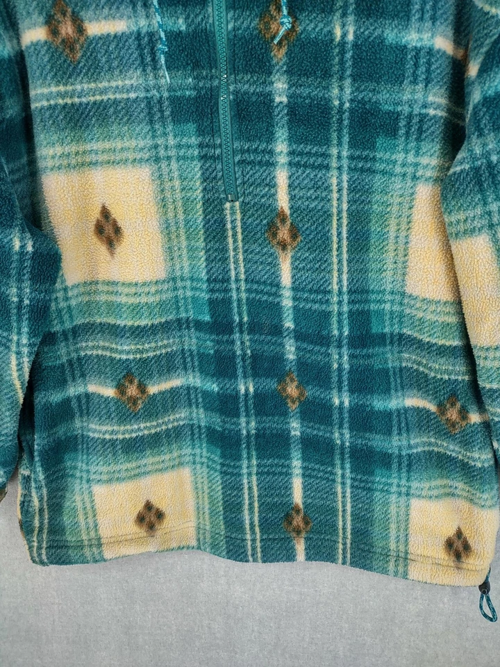 Vtg EMS Jacket Women Medium Green Plaid Aztec Anorak Fleece Hoodie Pullover USA - Image 4 of 4