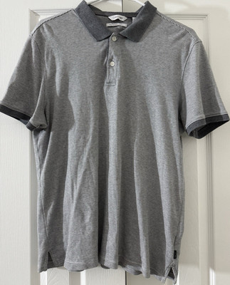 Calvin Klein The Liquid Touch Polo Gray White Striped Short Sleeve Men's M