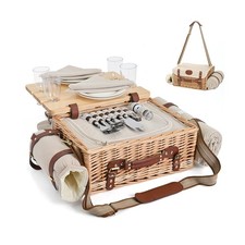 Multifunctional Wicker Picnic Basket Set for 4 with Blanket and Pic... Fast Ship