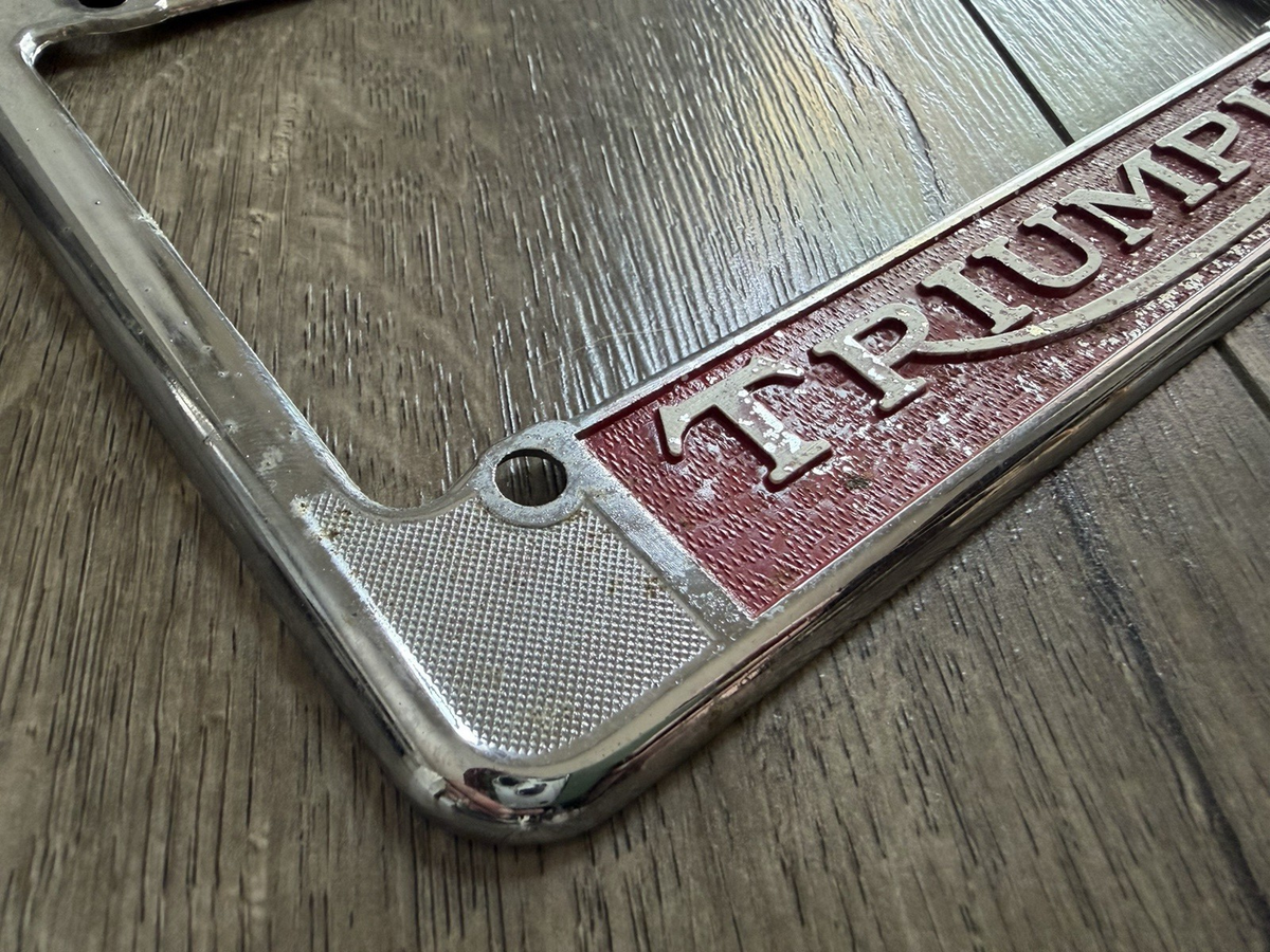 Vintage Triumph Motorcycle License Plate Frame Long Beach (Robert
