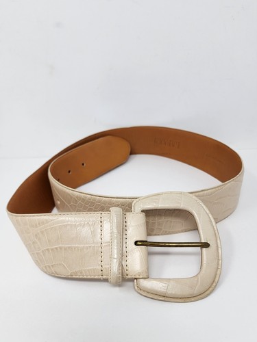 Lauren Ralph Lauren Women Large Cream Leather Belt Reptile Print Italian