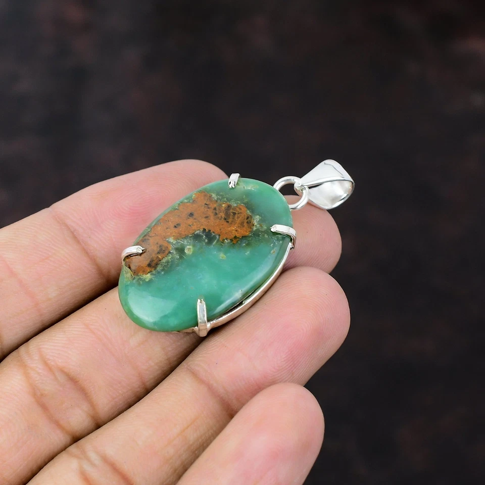 Валентинки продажи овальный натуральный валун хризопраз новый кулон серебро 925 пробы - Изображение 4 из 4