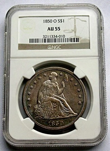 1850 O SEATED LIBERTY SILVER DOLLAR NGC AU 55  RARE KEY DATE UNDERGRADED