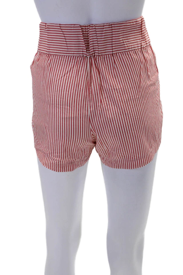 Pantalones Cortos J Crew Mujer Cintura Elástica Rayas Rojo Blanco Algodón Talla XS Foto 3 de 4