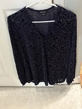 Karen Kane 4L85514 Black Burnout Velvet V-Neck Top Preowned Size Large