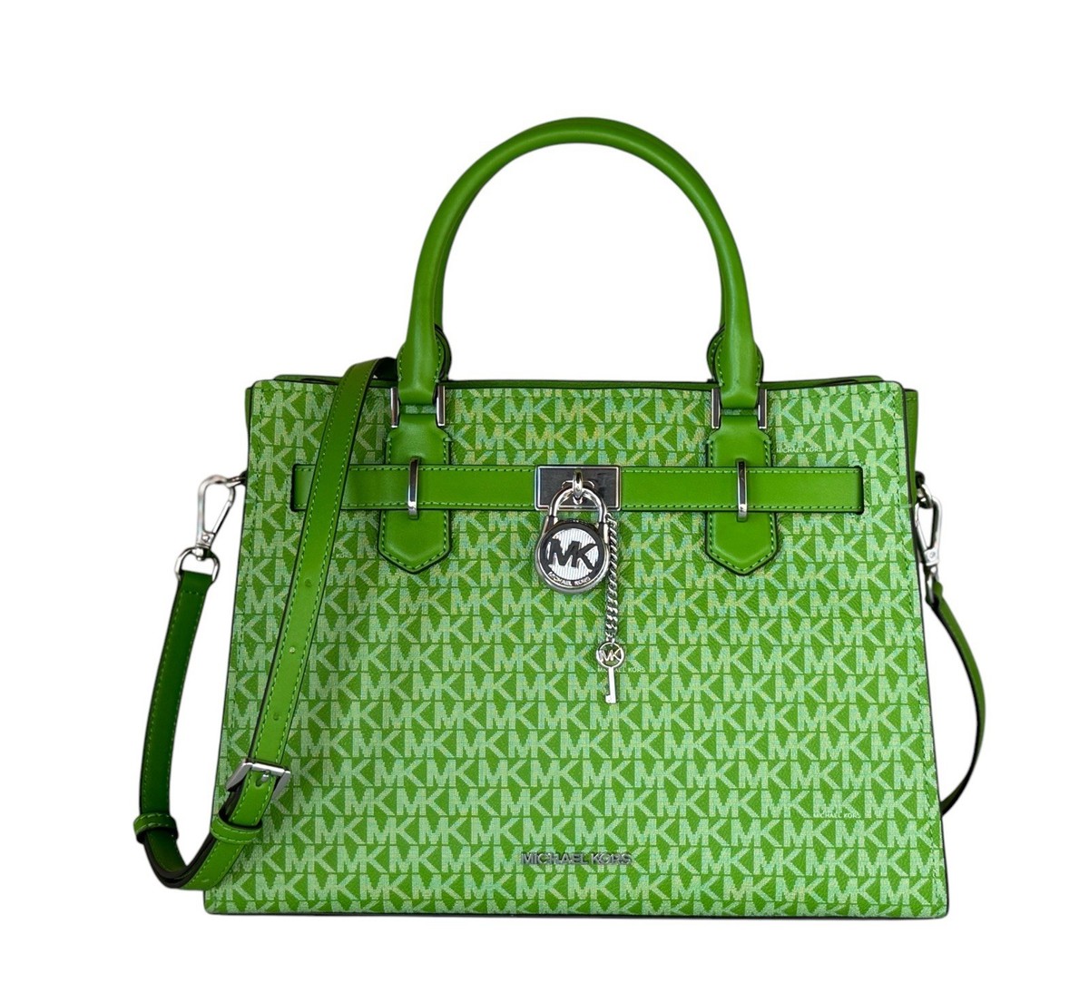 MICHAEL KORS アーミーグリーン ハンドバッグ MICHAEL KORS HAMILTON MEDIUM SATCHEL SHOULDER LEATHER BAG MK