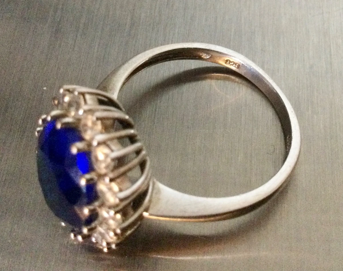 Bague Plaqué Or Jaune Sertie De Pierres Blanches Et Bleues - Taille 58