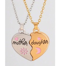 Set of 2 Mother Daughter Heart Pendant Necklace