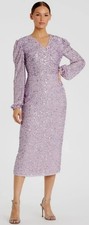 Mac Duggal 107641 Sequined Illusion Puff Sleeve Midi Dress NWT Sz 8 Lavender