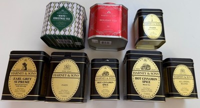 LOT 10 HARNEY & SONS EMPTY TEA TINS CANS HOLIDAY CINNAMON SPICE CHRISTMAS GREY