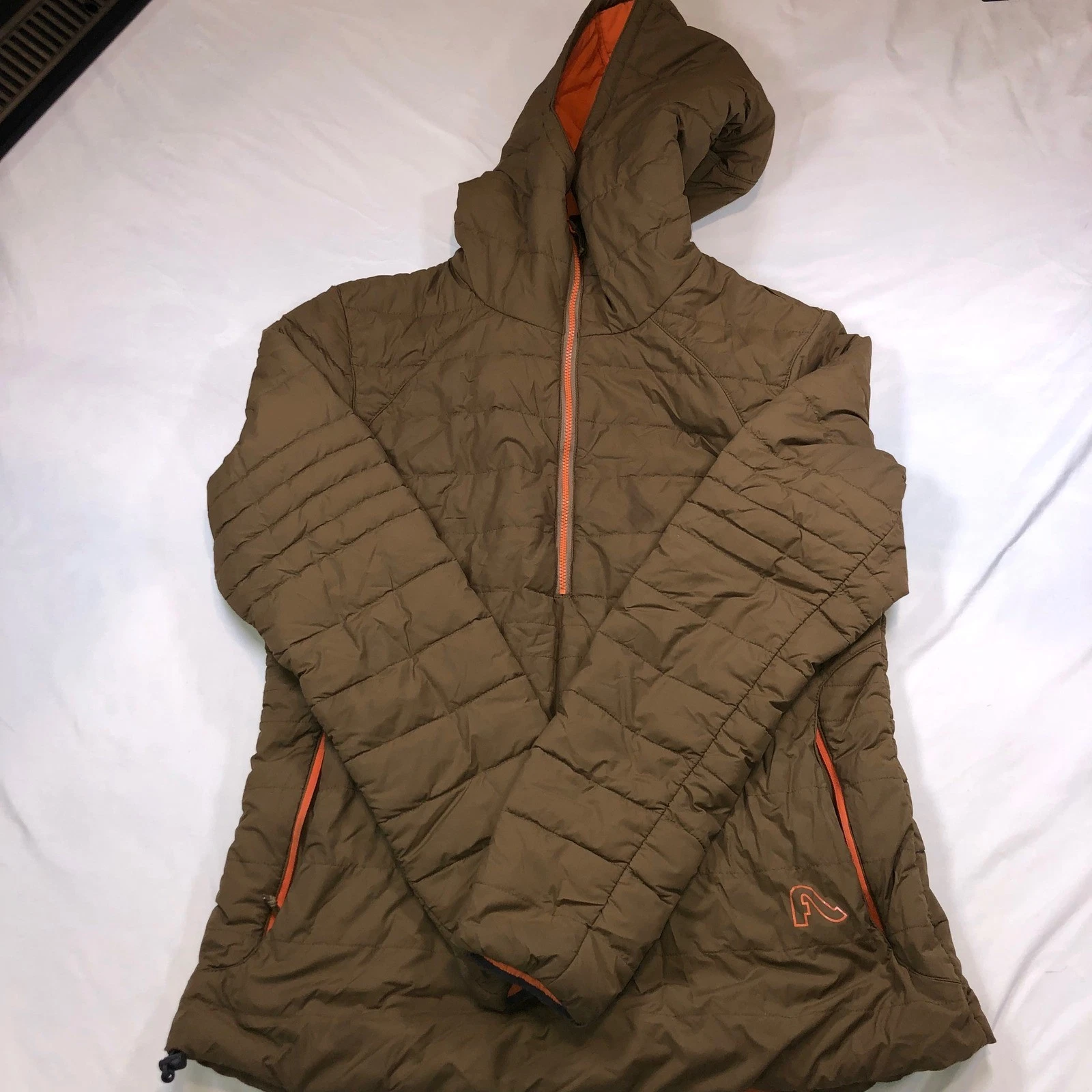 Flylow Mens Brown Orange Half Zip Insulated Puffer Jacket Hooded Size Medium - product detail image 1