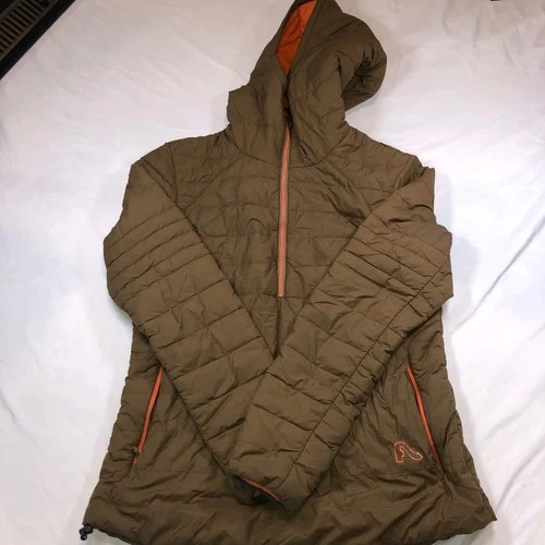 Flylow Mens Brown Orange Half Zip Insulated Puffer Jacket Hooded Size Medium - product listing photo